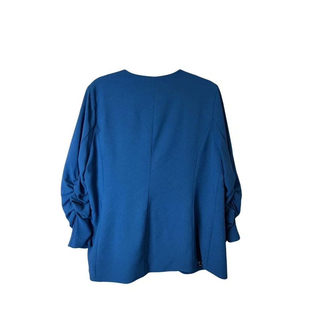 Skies Are Blue Teal‎ Blue Ruched 3/4 Sleeve Blazer Jacket Open Front Size XL